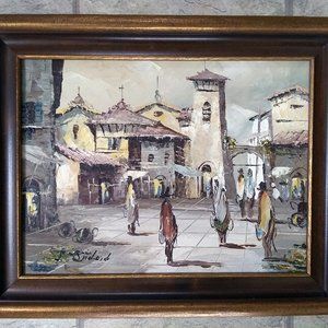 Impressionist Street Scene Original Painting Oil on Canvas Signed and Framed